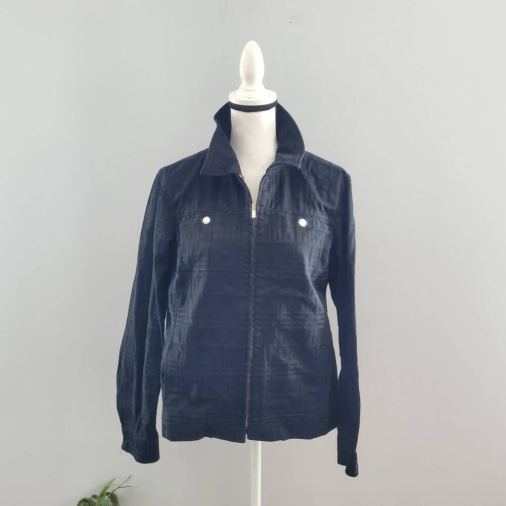 Jones New York Signature Black Zip-Up Checkered Print Jacket L